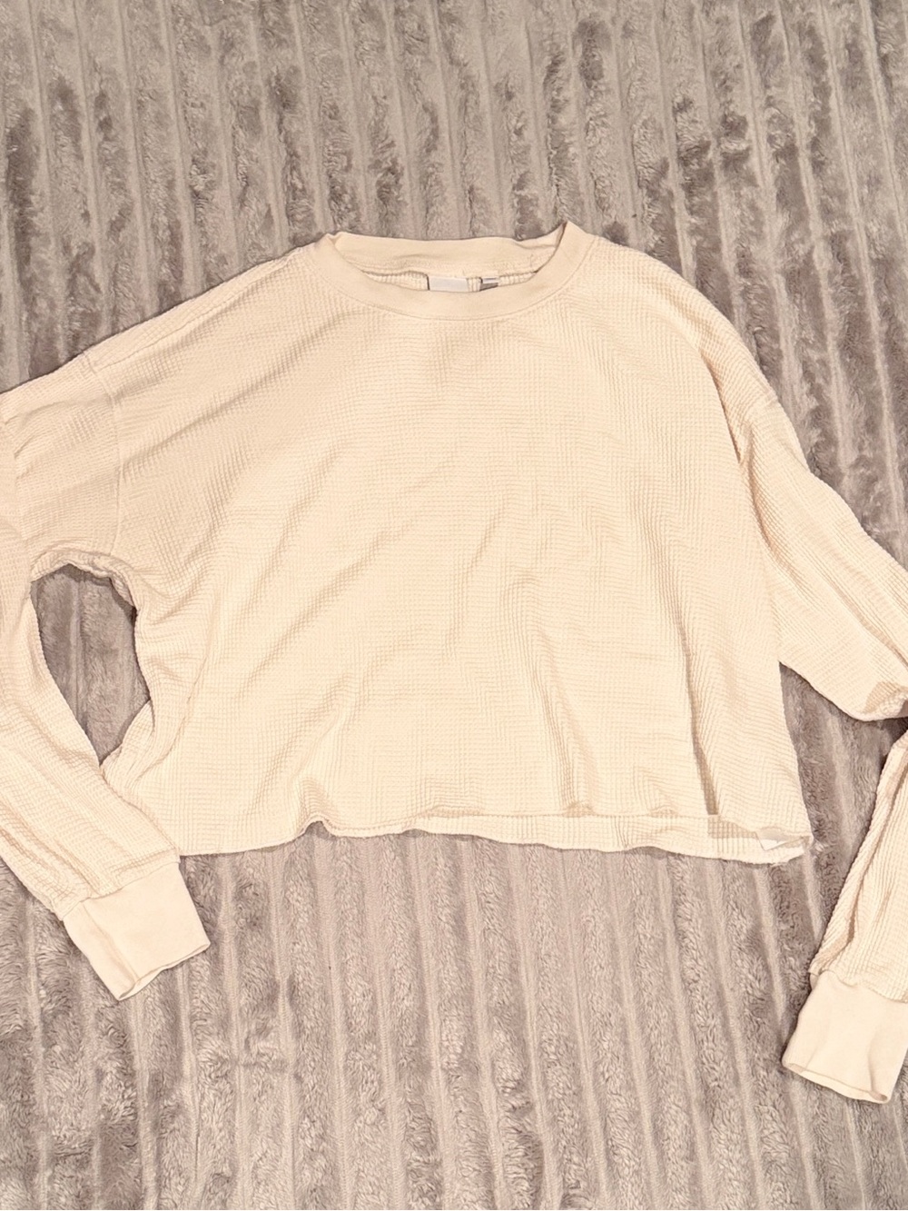TNA Cream Cropped‎ Waffle Knit Long Sleeve Top
